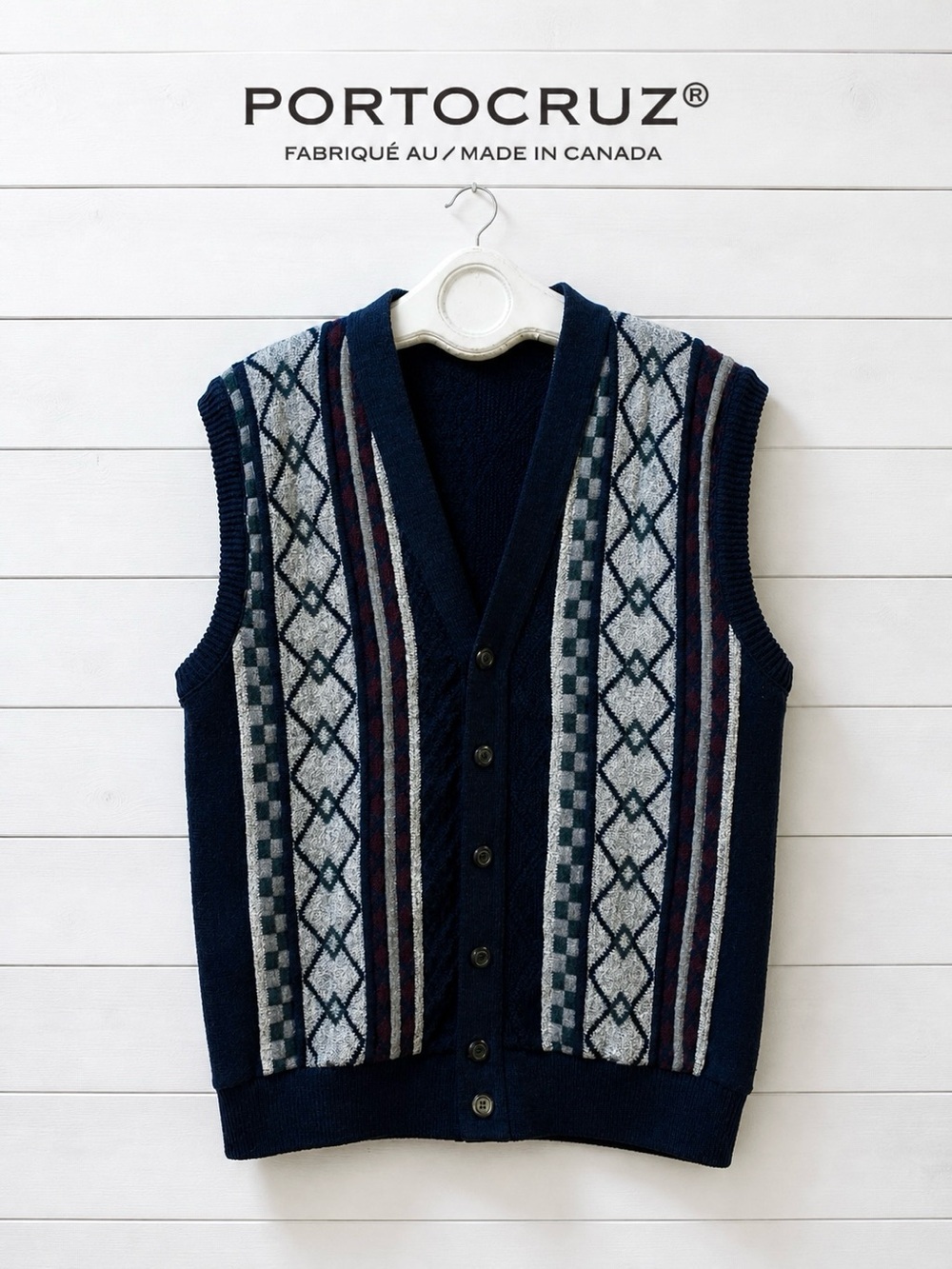 PORTOCRUZ Navy Patterned Knit Vest XL unisex